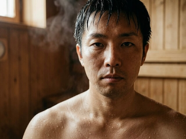 sauna-expressionless-man